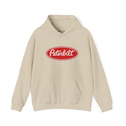 Peterbilt Logo Truck Hoodie — Red Semi-Truck Graphic Hooded Sweatshirt