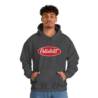 Peterbilt Logo Truck Hoodie — Red Semi-Truck Graphic Hooded Sweatshirt