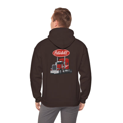 Peterbilt Logo Truck Hoodie — Red Semi-Truck Graphic Hooded Sweatshirt