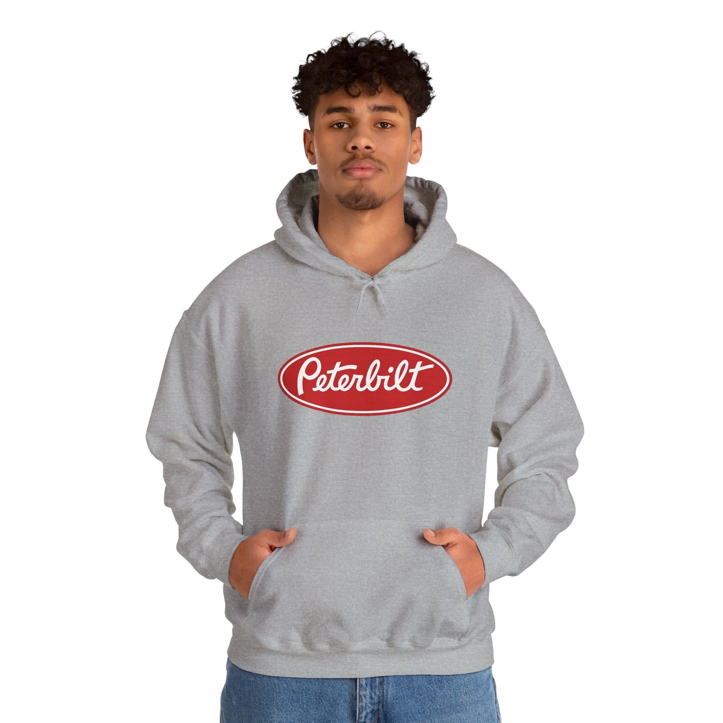 Peterbilt Logo Truck Hoodie — Red Semi-Truck Graphic Hooded Sweatshirt