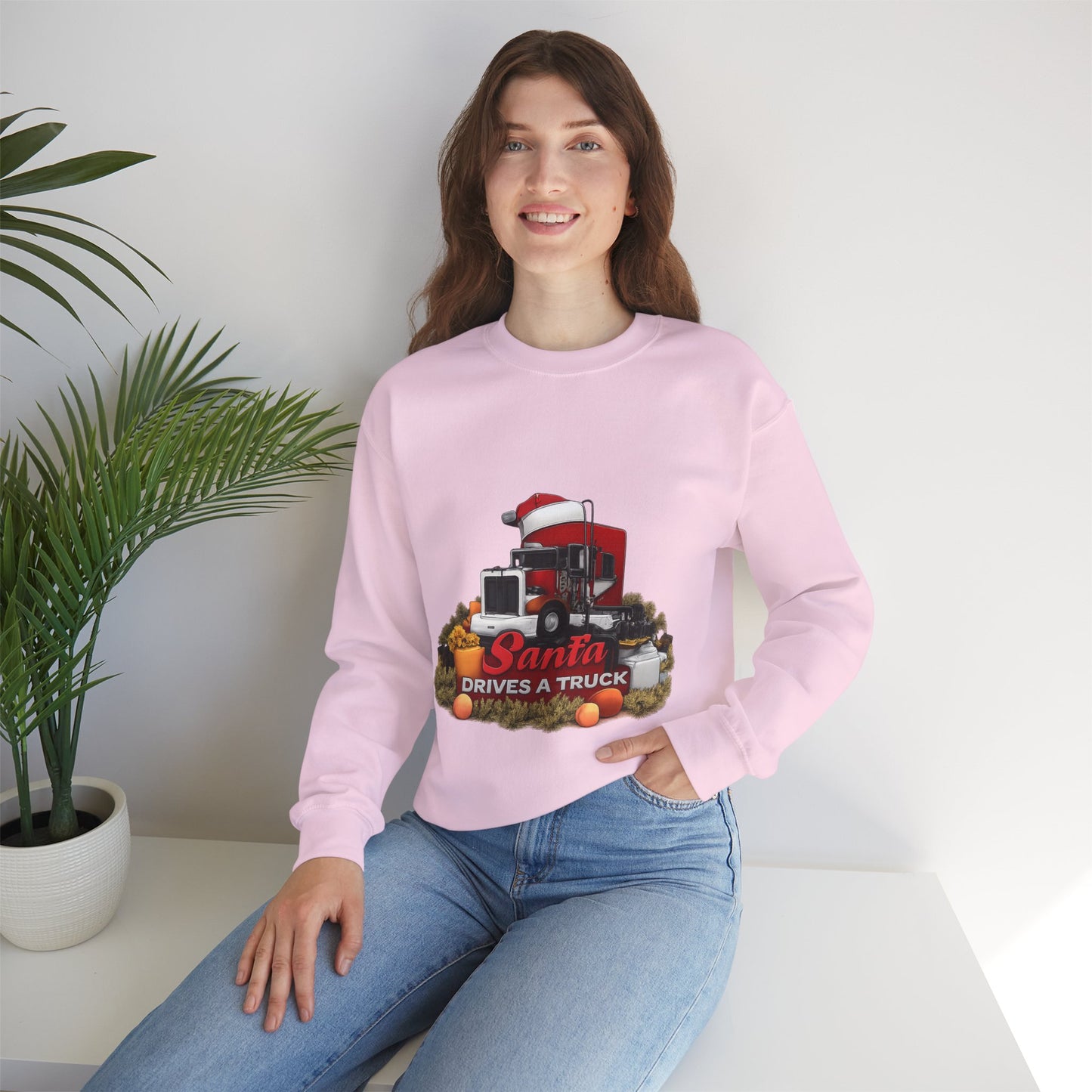 Santa Drives a Truck Sweatshirt — Christmas Trucking Holiday Crewneck