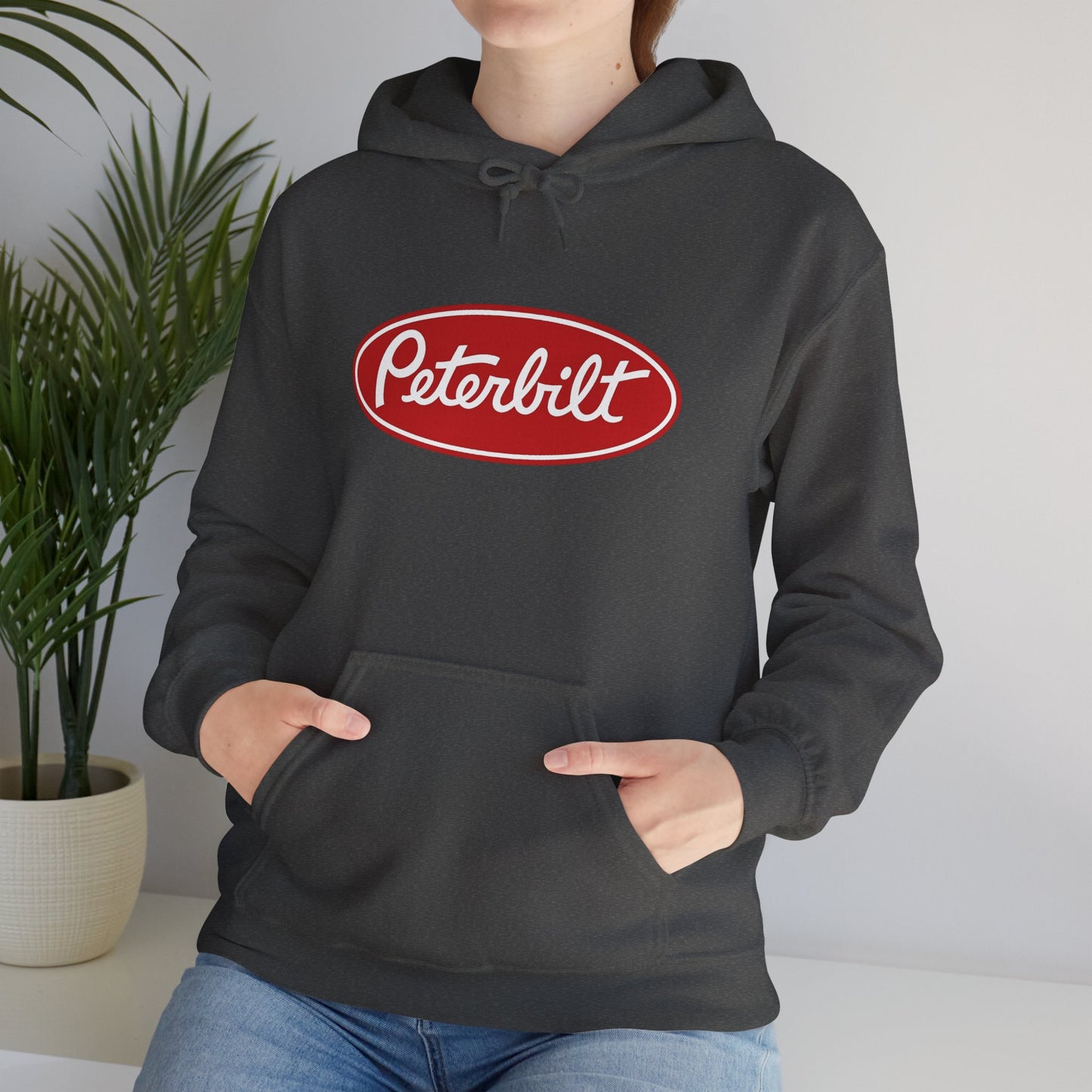 Peterbilt Logo Truck Hoodie — Red Semi-Truck Graphic Hooded Sweatshirt