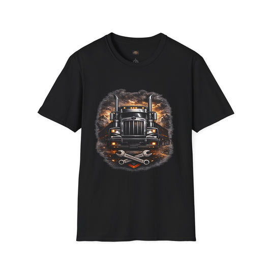 Trucker Graphic Tee – 'Built for the Road' Semi Truck Design