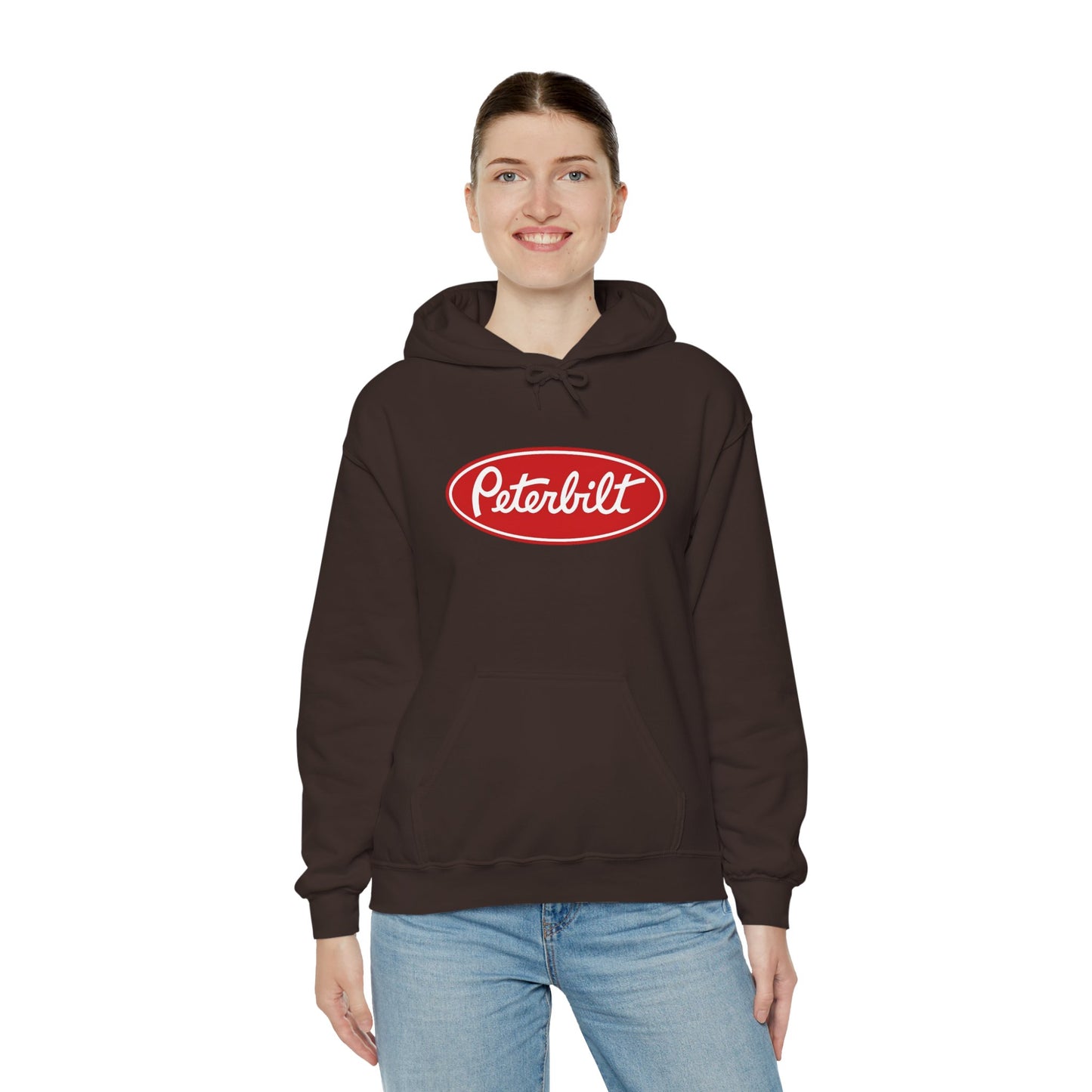 Peterbilt Logo Truck Hoodie — Red Semi-Truck Graphic Hooded Sweatshirt