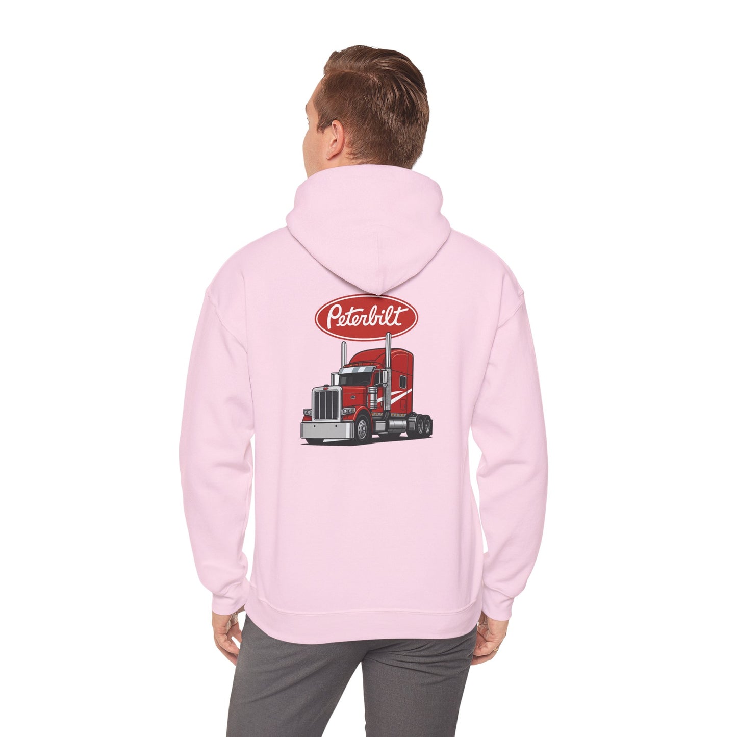 Peterbilt Logo Truck Hoodie — Red Semi-Truck Graphic Hooded Sweatshirt