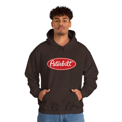 Peterbilt Logo Truck Hoodie — Red Semi-Truck Graphic Hooded Sweatshirt