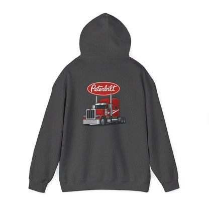 Peterbilt Logo Truck Hoodie — Red Semi-Truck Graphic Hooded Sweatshirt