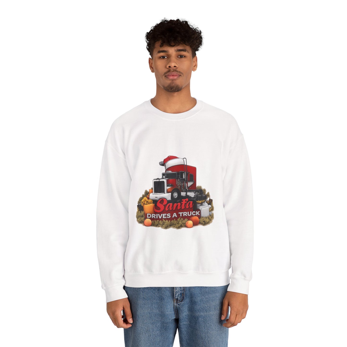 Santa Drives a Truck Sweatshirt — Christmas Trucking Holiday Crewneck