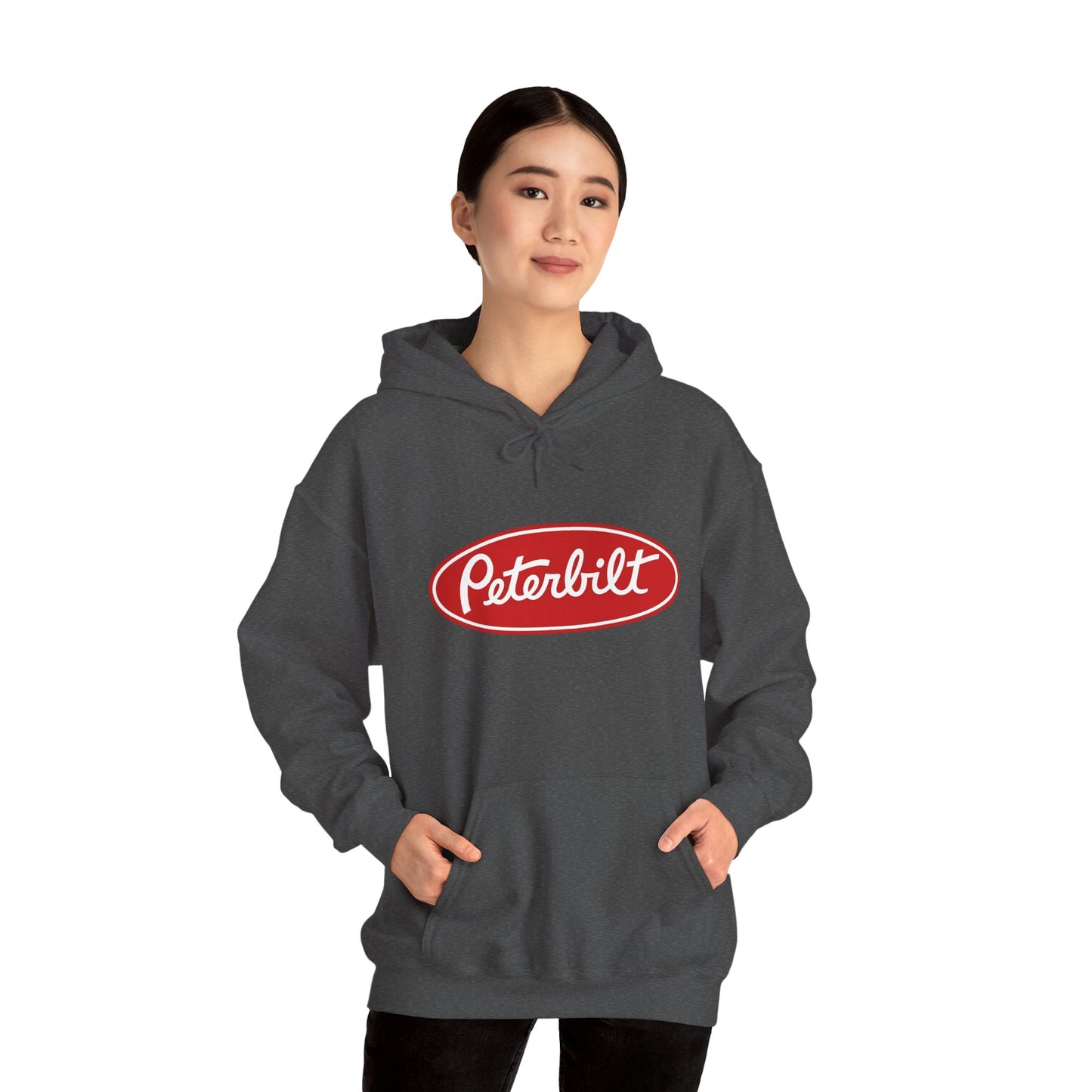 Peterbilt Logo Truck Hoodie — Red Semi-Truck Graphic Hooded Sweatshirt