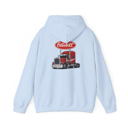 Peterbilt Logo Truck Hoodie — Red Semi-Truck Graphic Hooded Sweatshirt