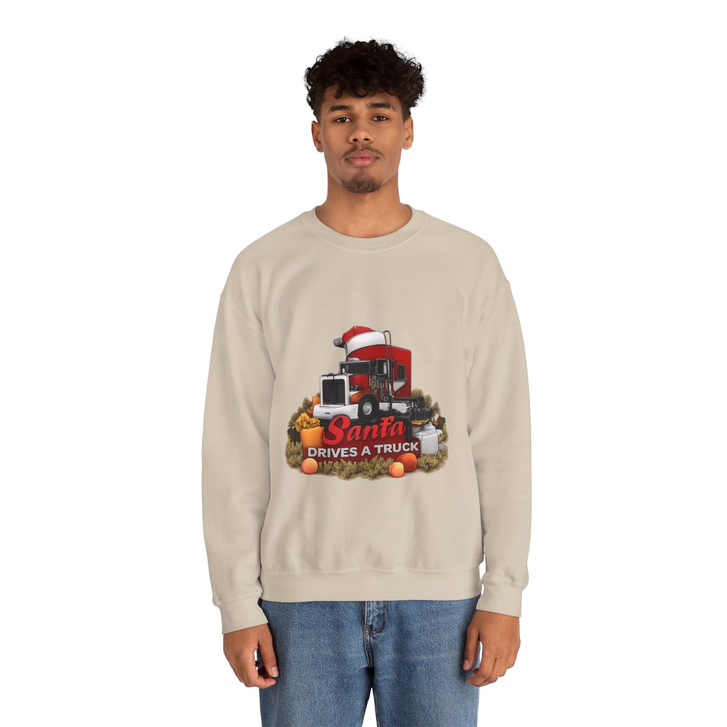 Santa Drives a Truck Sweatshirt — Christmas Trucking Holiday Crewneck