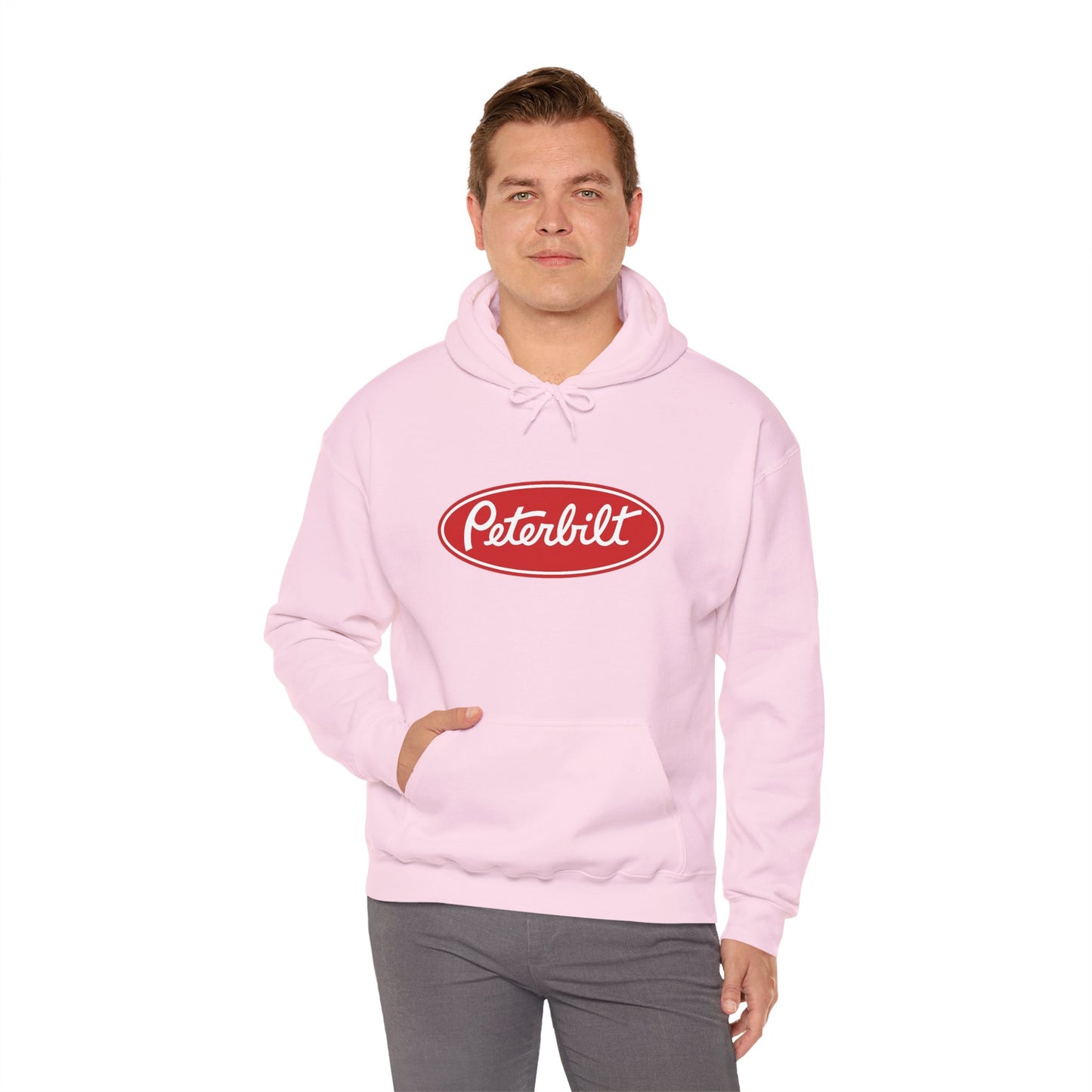 Peterbilt Logo Truck Hoodie — Red Semi-Truck Graphic Hooded Sweatshirt