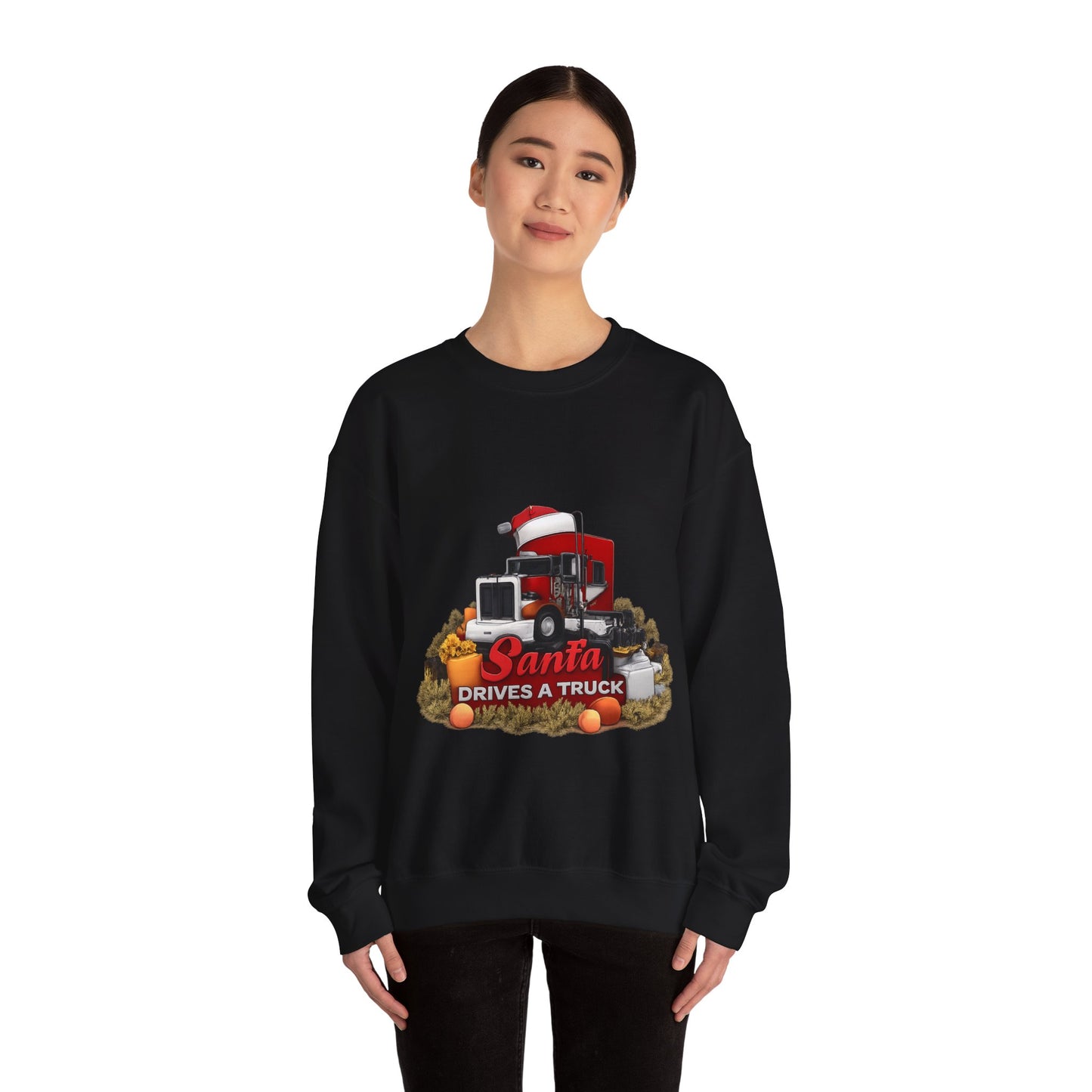 Santa Drives a Truck Sweatshirt — Christmas Trucking Holiday Crewneck