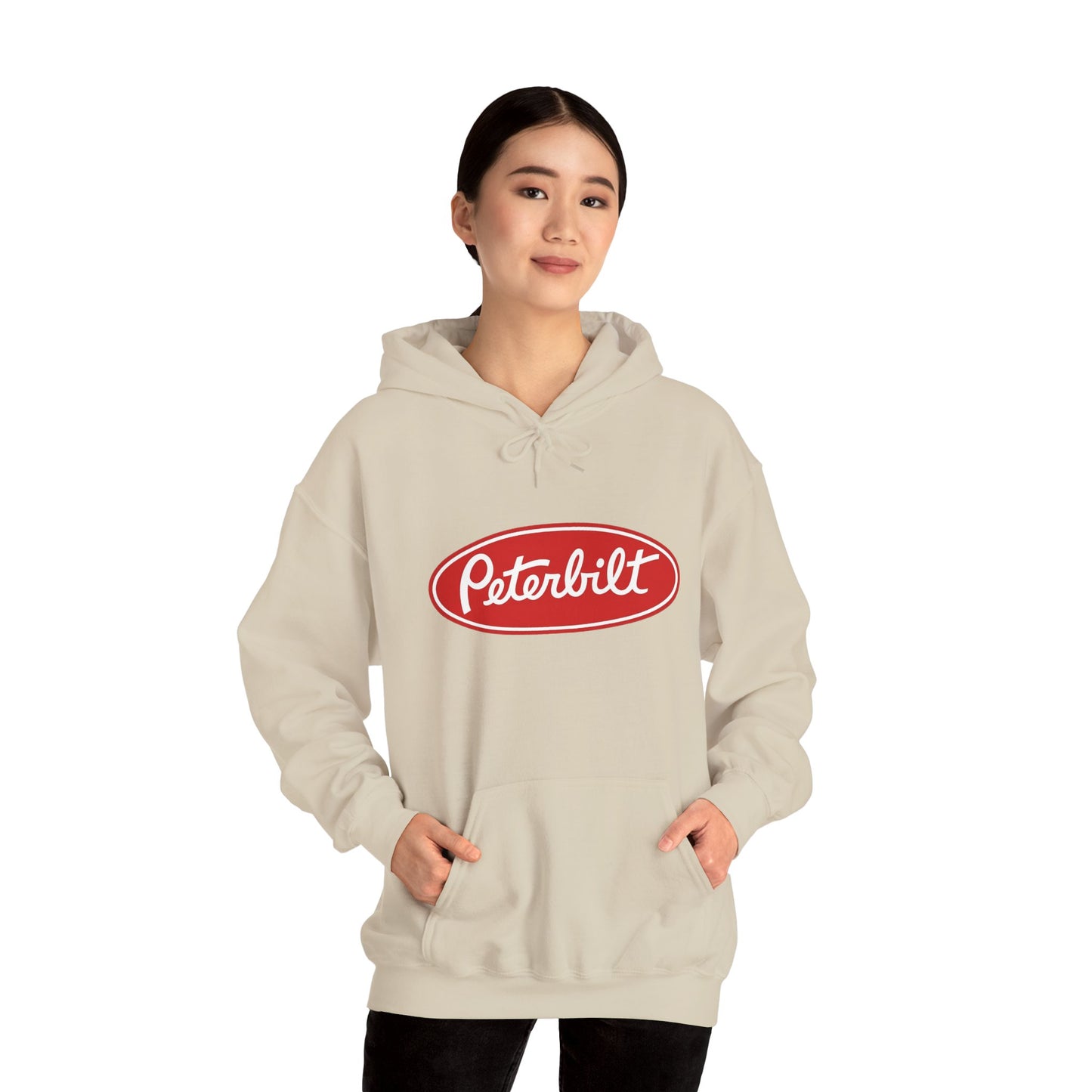 Peterbilt Logo Truck Hoodie — Red Semi-Truck Graphic Hooded Sweatshirt