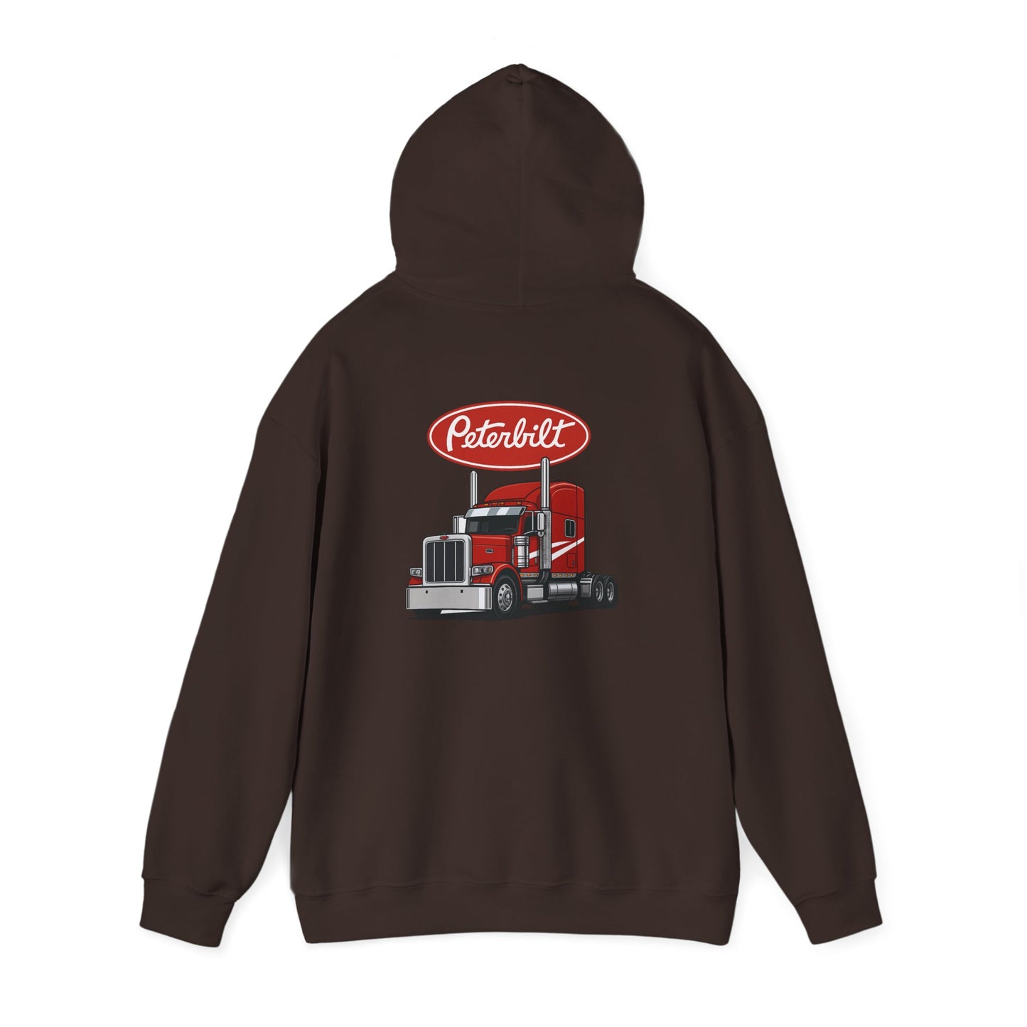 Peterbilt Logo Truck Hoodie — Red Semi-Truck Graphic Hooded Sweatshirt