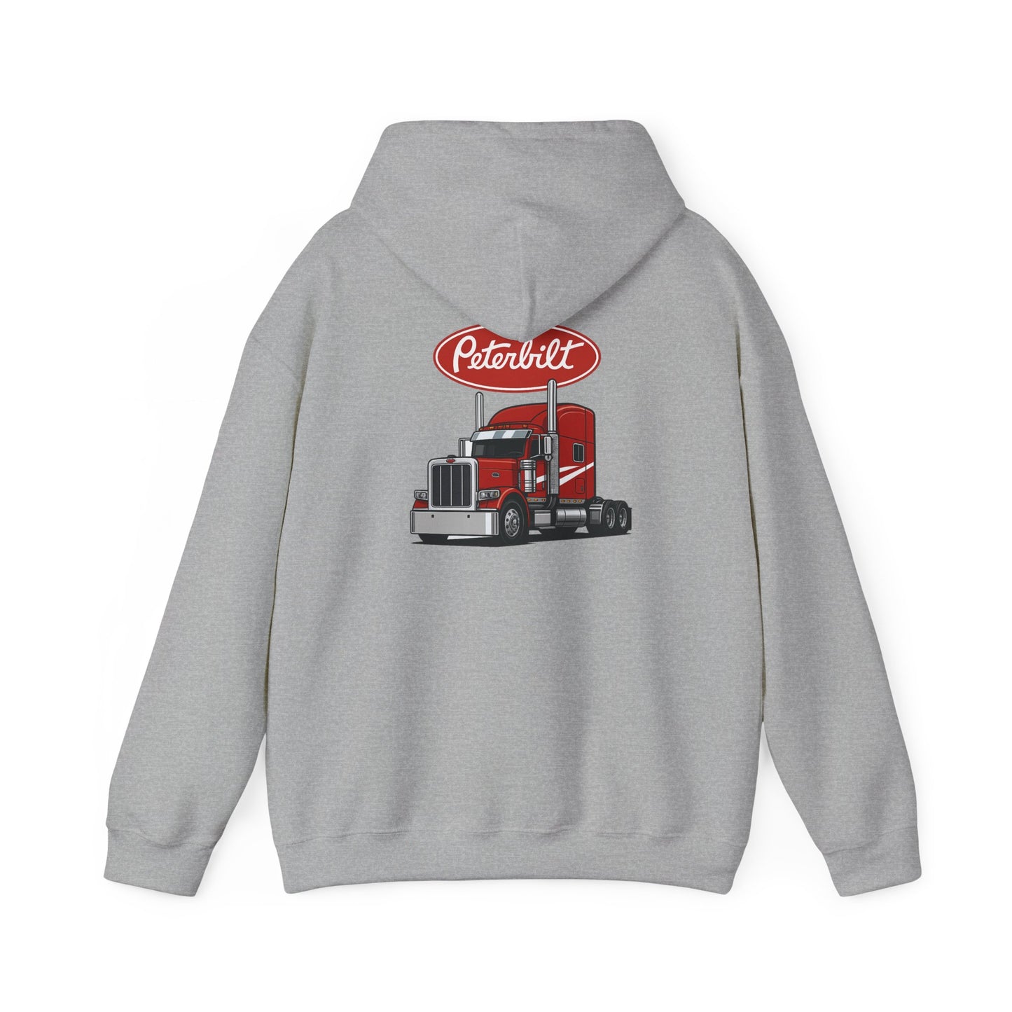 Peterbilt Logo Truck Hoodie — Red Semi-Truck Graphic Hooded Sweatshirt