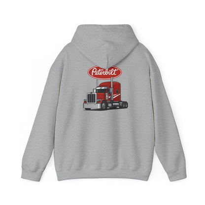 Peterbilt Logo Truck Hoodie — Red Semi-Truck Graphic Hooded Sweatshirt