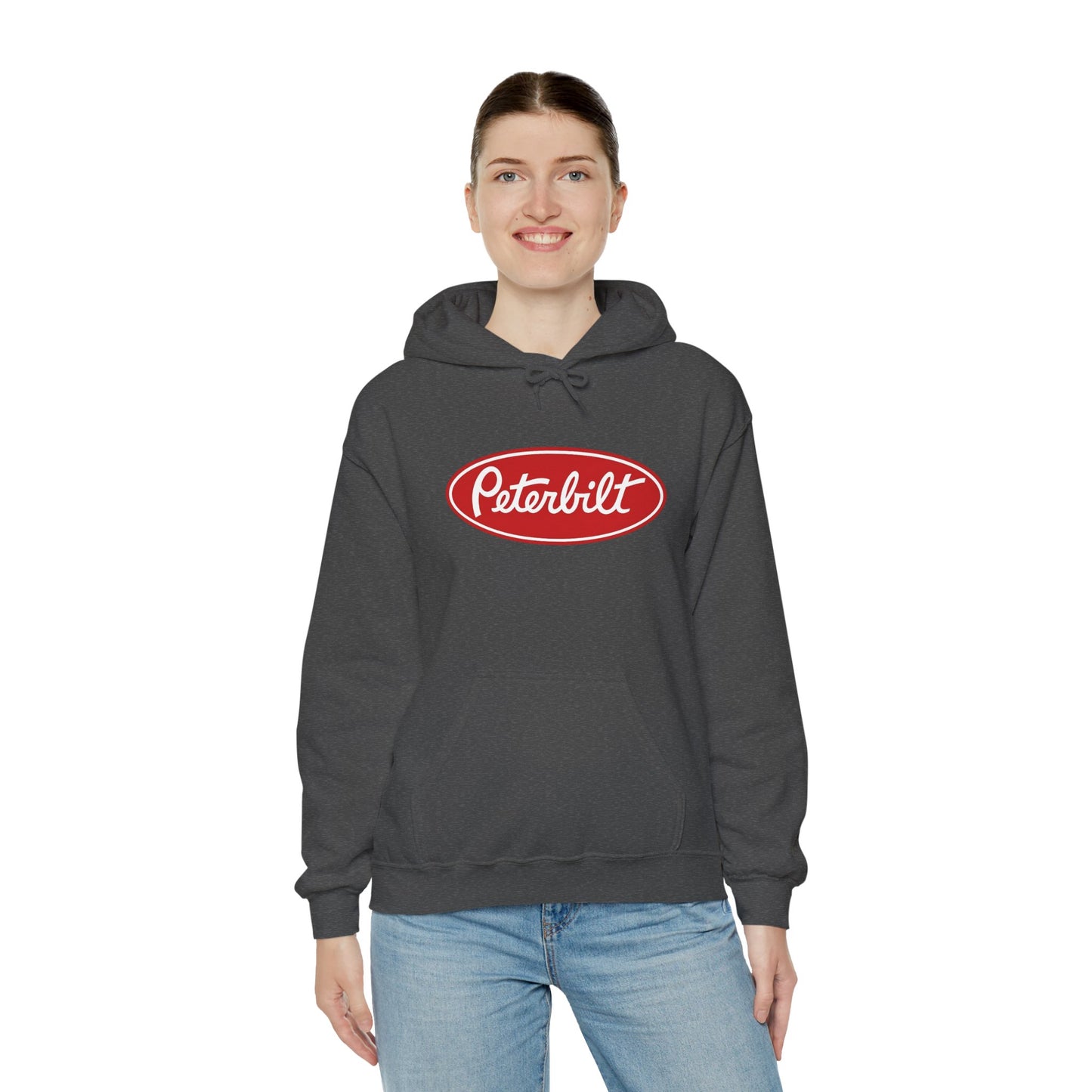 Peterbilt Logo Truck Hoodie — Red Semi-Truck Graphic Hooded Sweatshirt