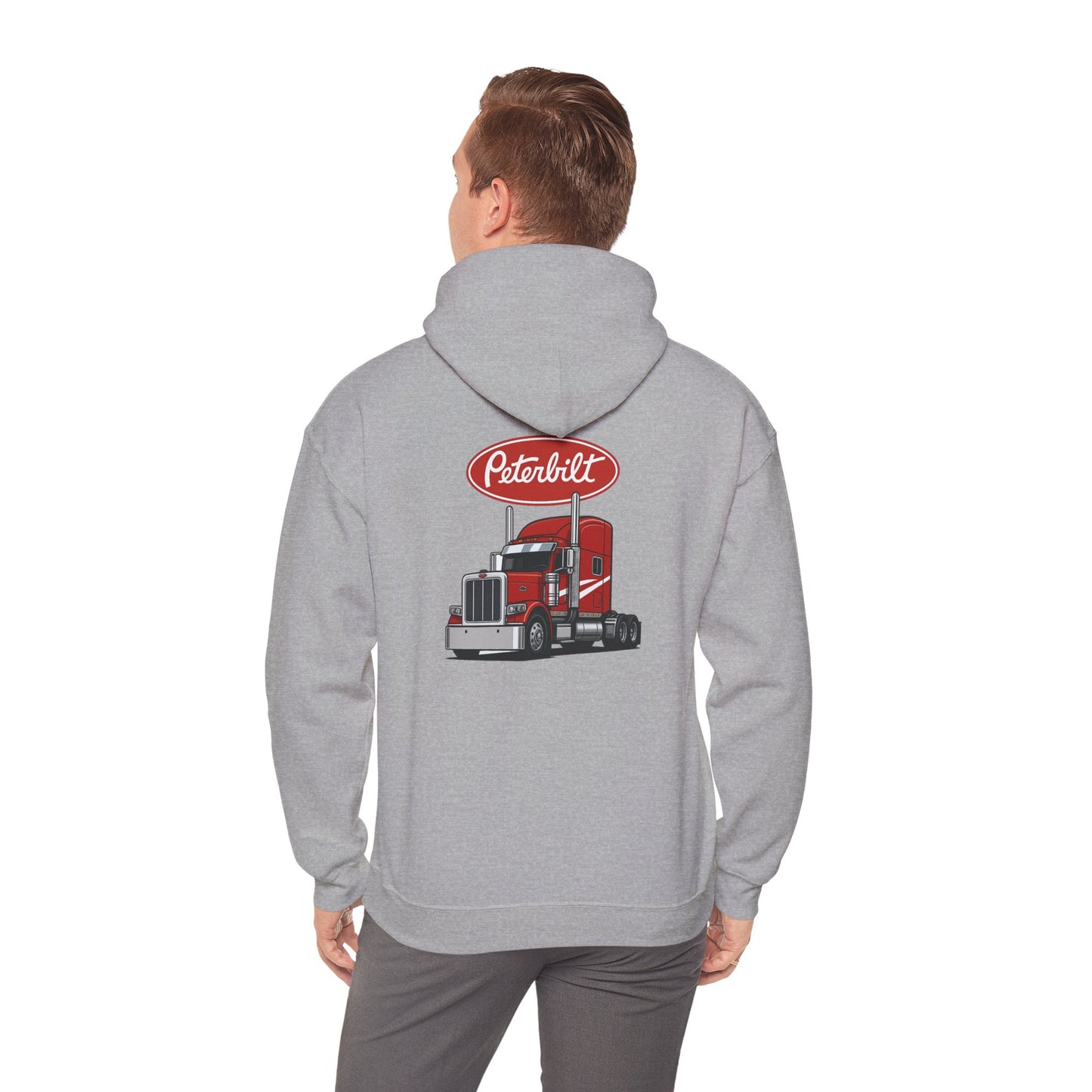 Peterbilt Logo Truck Hoodie — Red Semi-Truck Graphic Hooded Sweatshirt