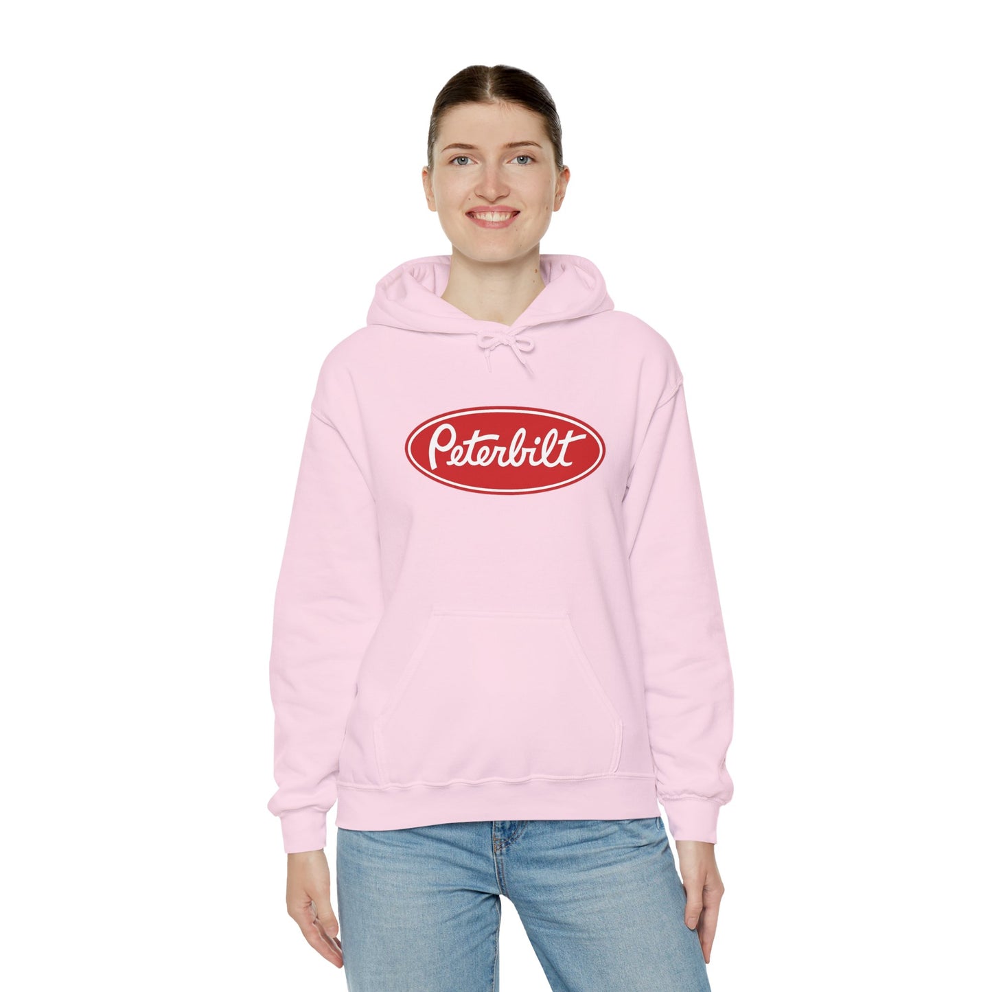 Peterbilt Logo Truck Hoodie — Red Semi-Truck Graphic Hooded Sweatshirt
