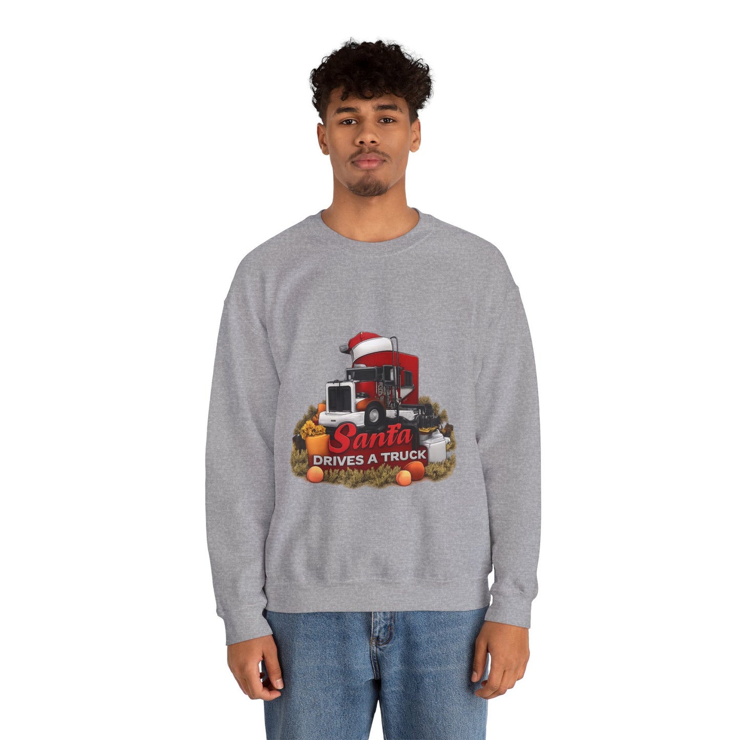 Santa Drives a Truck Sweatshirt — Christmas Trucking Holiday Crewneck