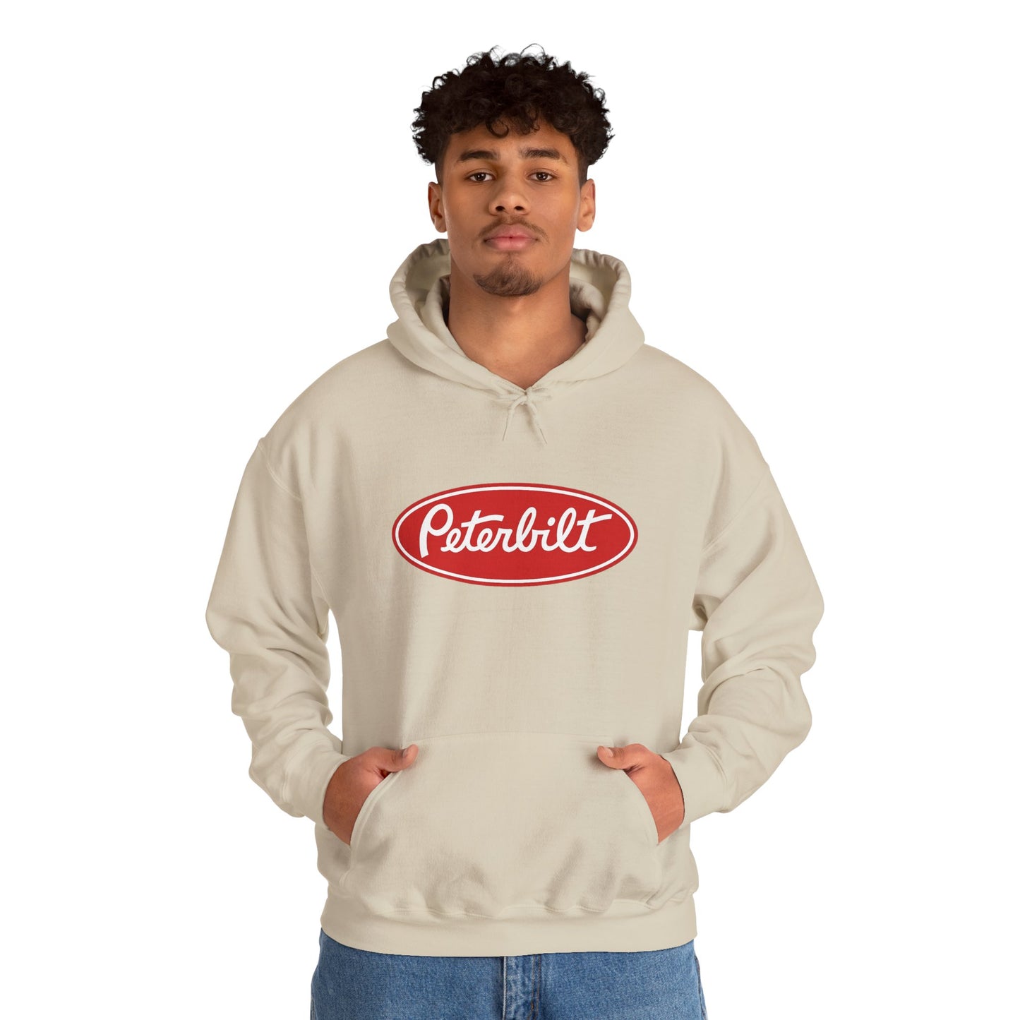 Peterbilt Logo Truck Hoodie — Red Semi-Truck Graphic Hooded Sweatshirt