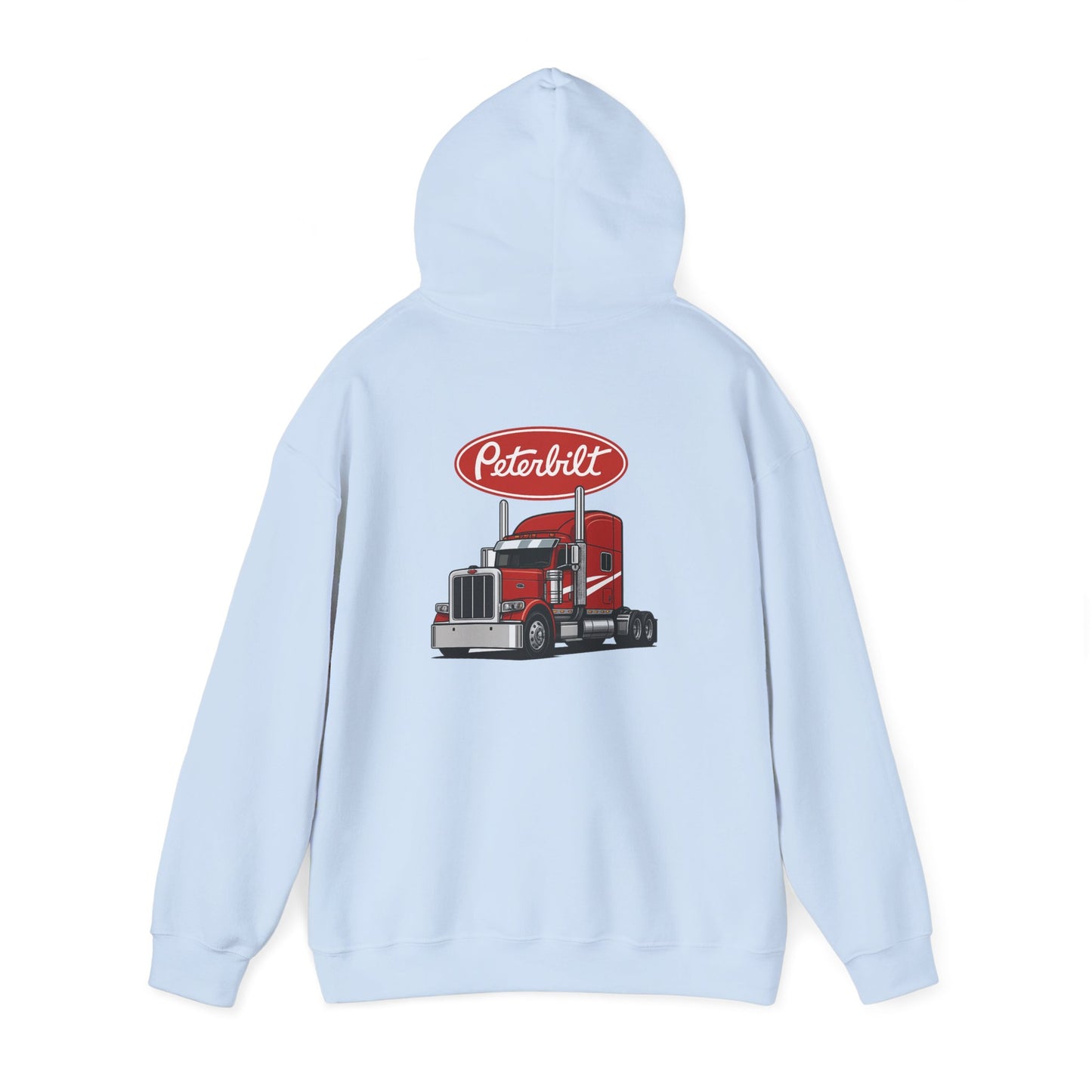 Peterbilt Logo Truck Hoodie — Red Semi-Truck Graphic Hooded Sweatshirt
