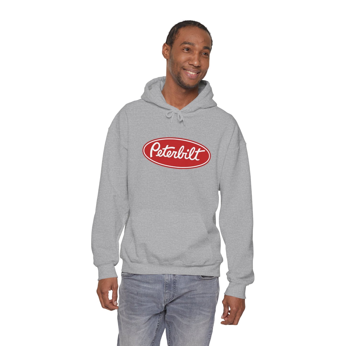 Peterbilt Logo Truck Hoodie — Red Semi-Truck Graphic Hooded Sweatshirt