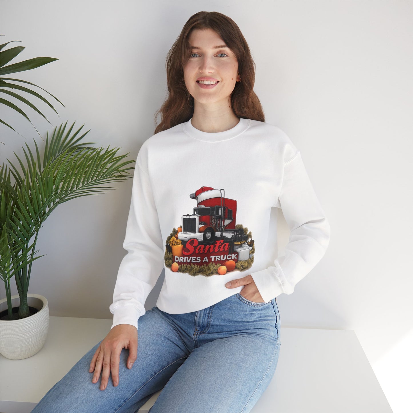 Santa Drives a Truck Sweatshirt — Christmas Trucking Holiday Crewneck