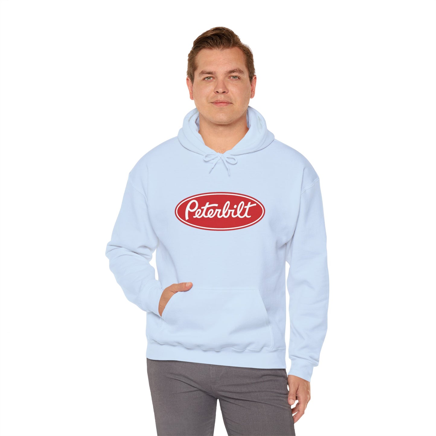 Peterbilt Logo Truck Hoodie — Red Semi-Truck Graphic Hooded Sweatshirt