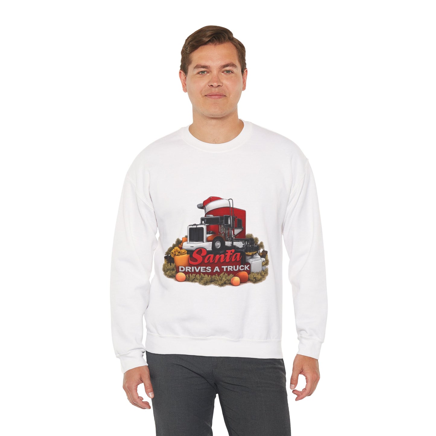 Santa Drives a Truck Sweatshirt — Christmas Trucking Holiday Crewneck