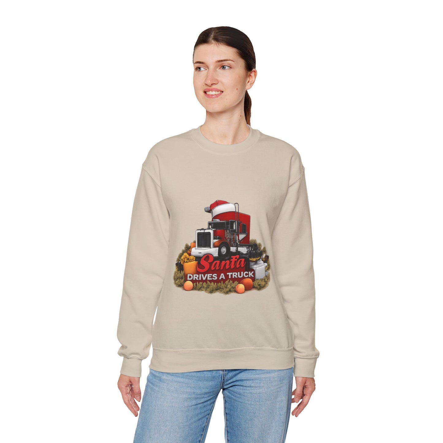 Santa Drives a Truck Sweatshirt — Christmas Trucking Holiday Crewneck