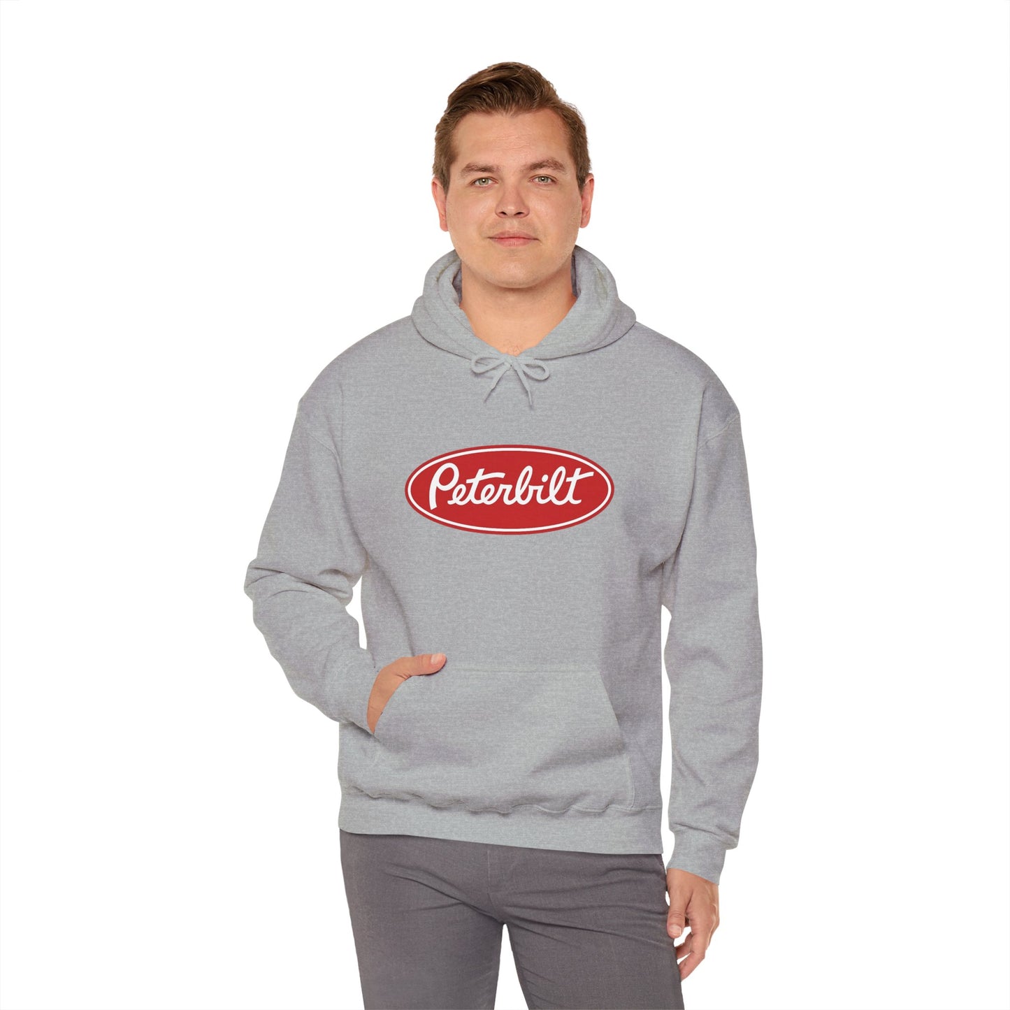 Peterbilt Logo Truck Hoodie — Red Semi-Truck Graphic Hooded Sweatshirt