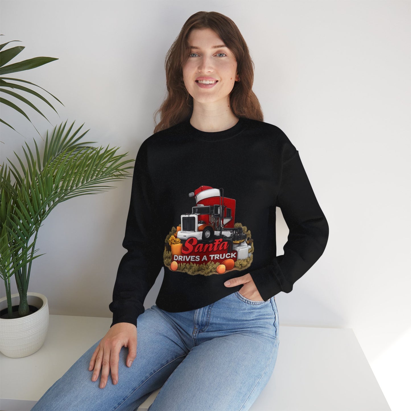 Santa Drives a Truck Sweatshirt — Christmas Trucking Holiday Crewneck