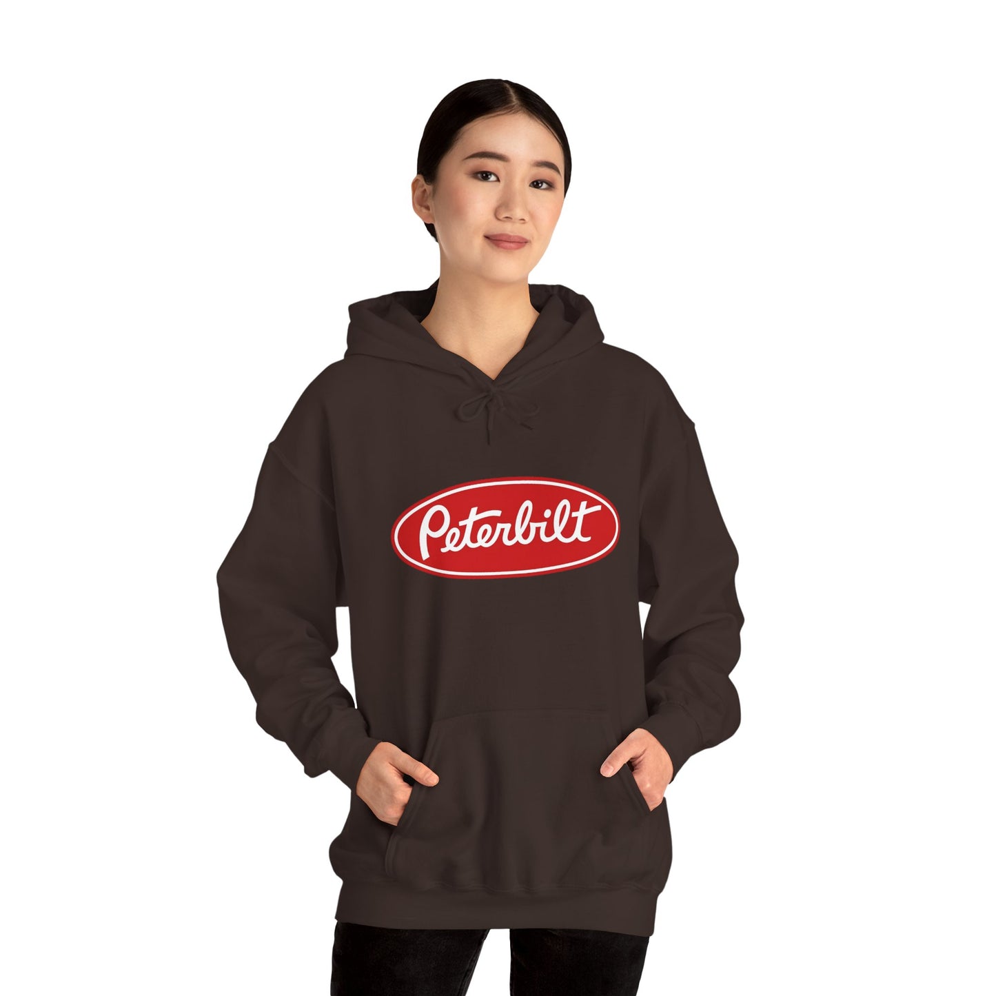 Peterbilt Logo Truck Hoodie — Red Semi-Truck Graphic Hooded Sweatshirt