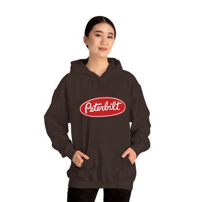 Peterbilt Logo Truck Hoodie — Red Semi-Truck Graphic Hooded Sweatshirt
