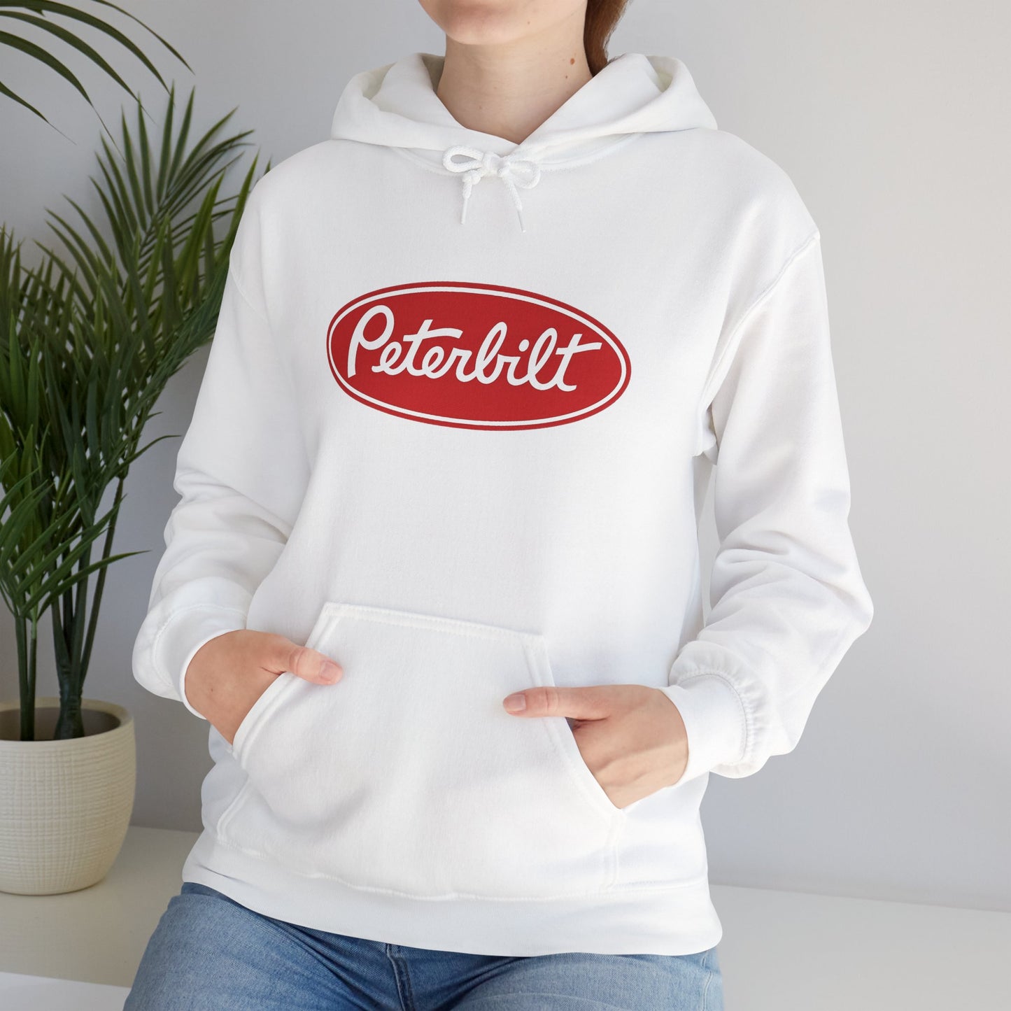 Peterbilt Logo Truck Hoodie — Red Semi-Truck Graphic Hooded Sweatshirt