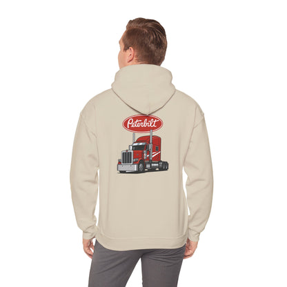 Peterbilt Logo Truck Hoodie — Red Semi-Truck Graphic Hooded Sweatshirt