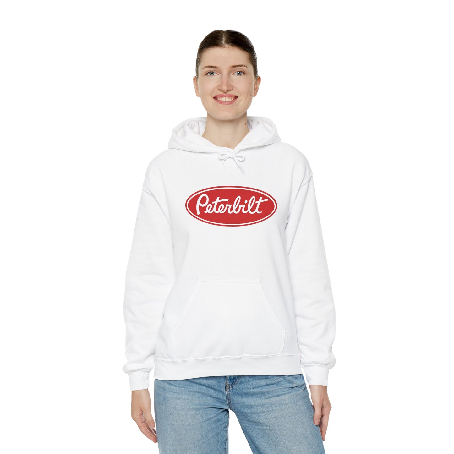 Peterbilt Logo Truck Hoodie — Red Semi-Truck Graphic Hooded Sweatshirt
