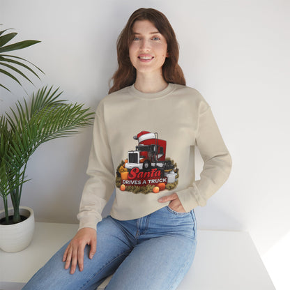 Santa Drives a Truck Sweatshirt — Christmas Trucking Holiday Crewneck