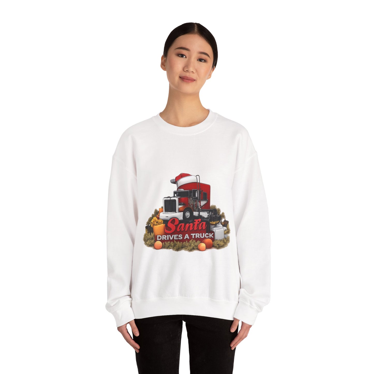 Santa Drives a Truck Sweatshirt — Christmas Trucking Holiday Crewneck