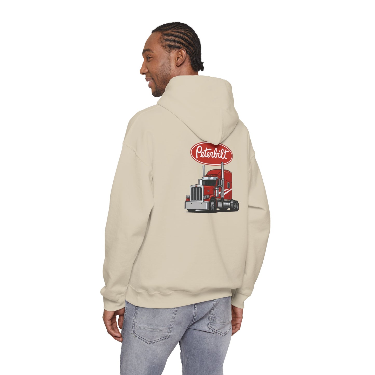 Peterbilt Logo Truck Hoodie — Red Semi-Truck Graphic Hooded Sweatshirt