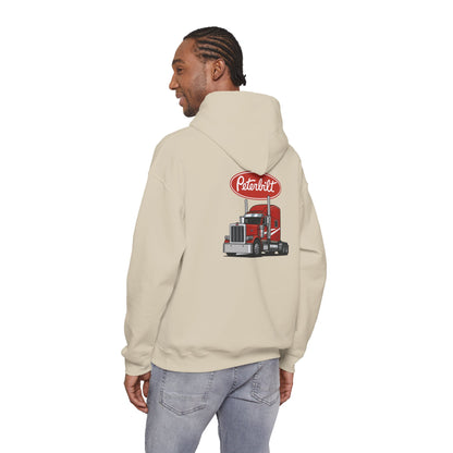 Peterbilt Logo Truck Hoodie — Red Semi-Truck Graphic Hooded Sweatshirt