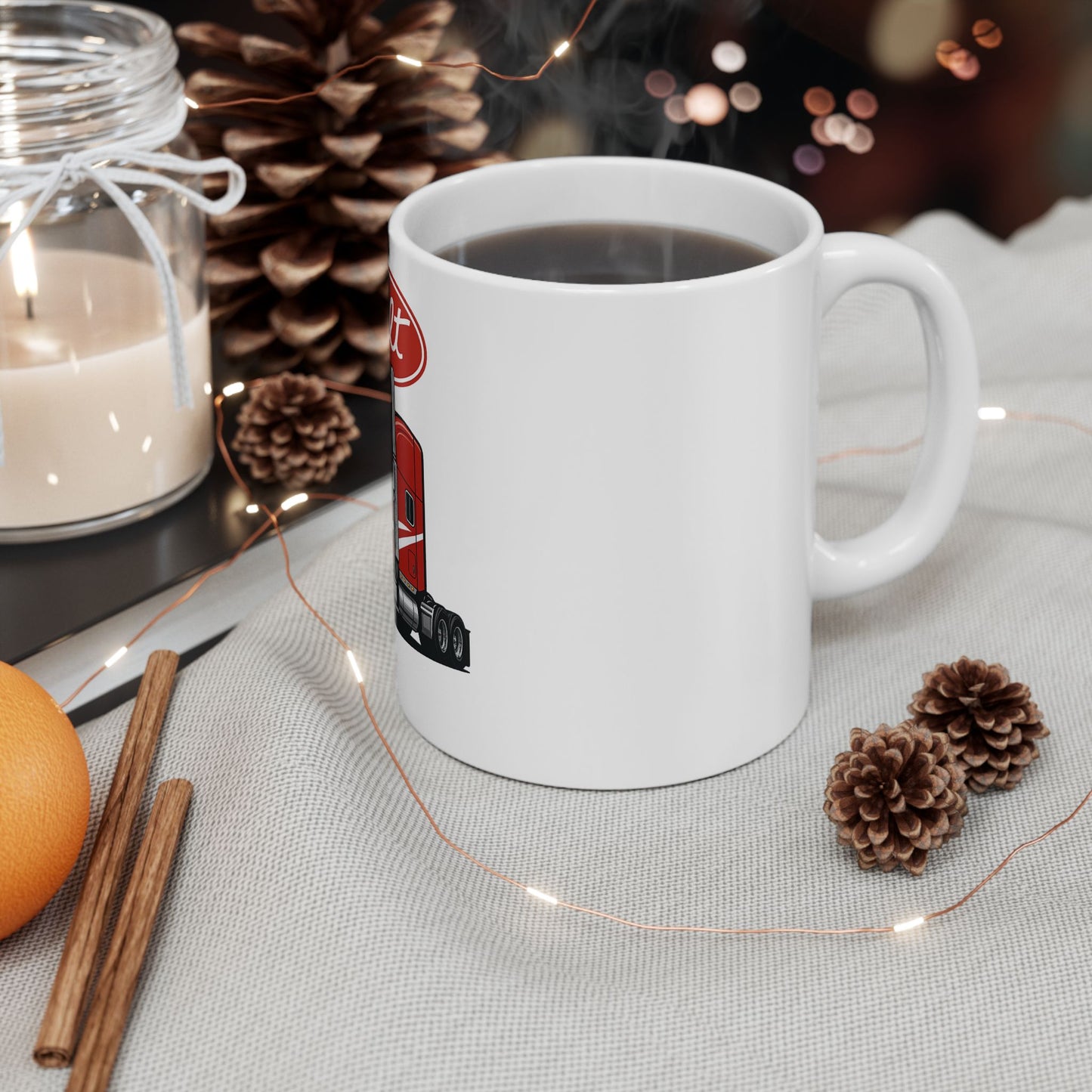 Peterbilt Red Semi Truck Ceramic Mug — 11oz & 15oz Coffee Cup