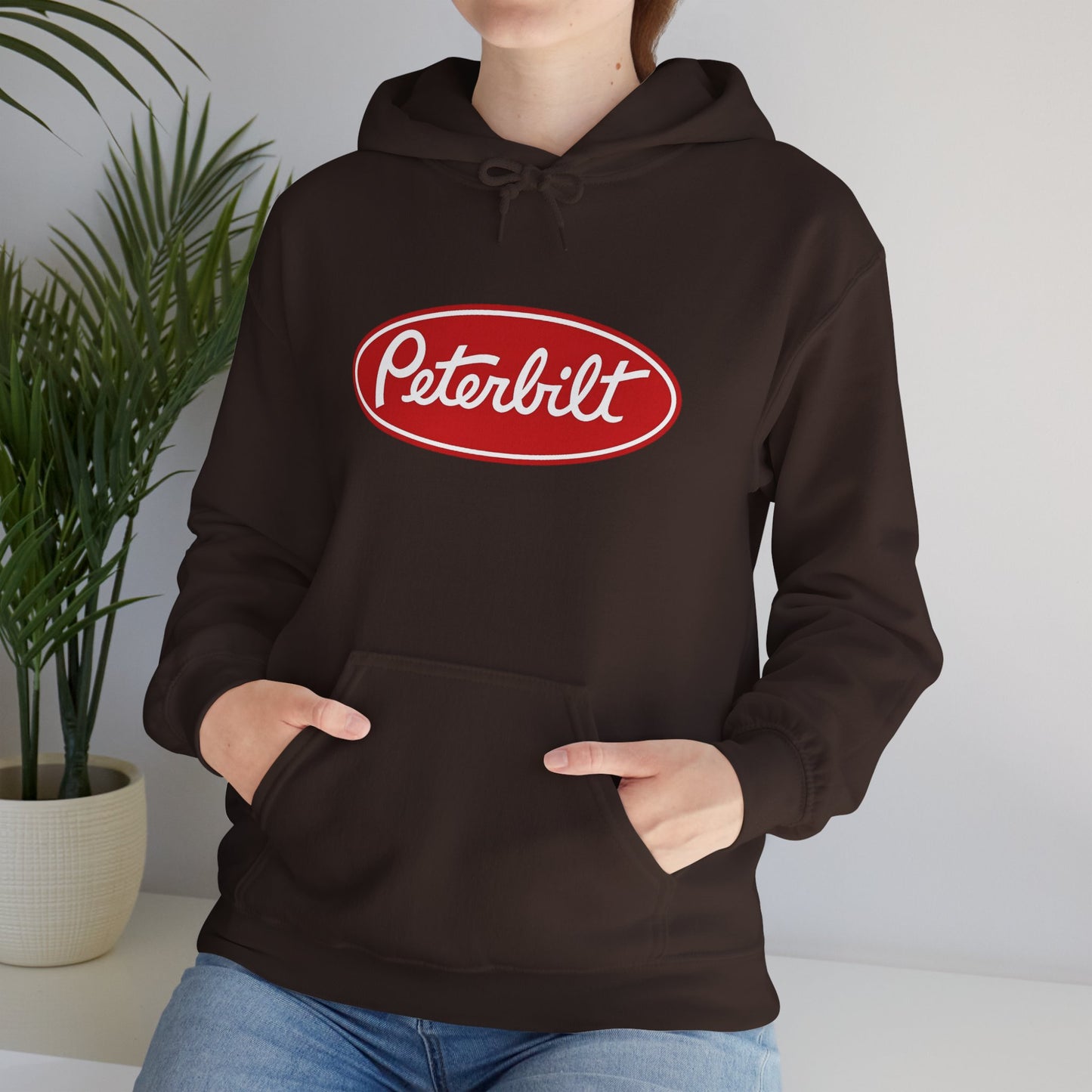 Peterbilt Logo Truck Hoodie — Red Semi-Truck Graphic Hooded Sweatshirt