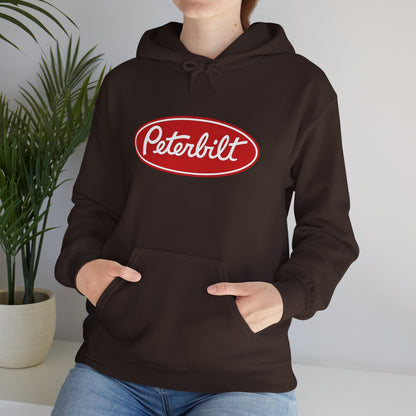 Peterbilt Logo Truck Hoodie — Red Semi-Truck Graphic Hooded Sweatshirt