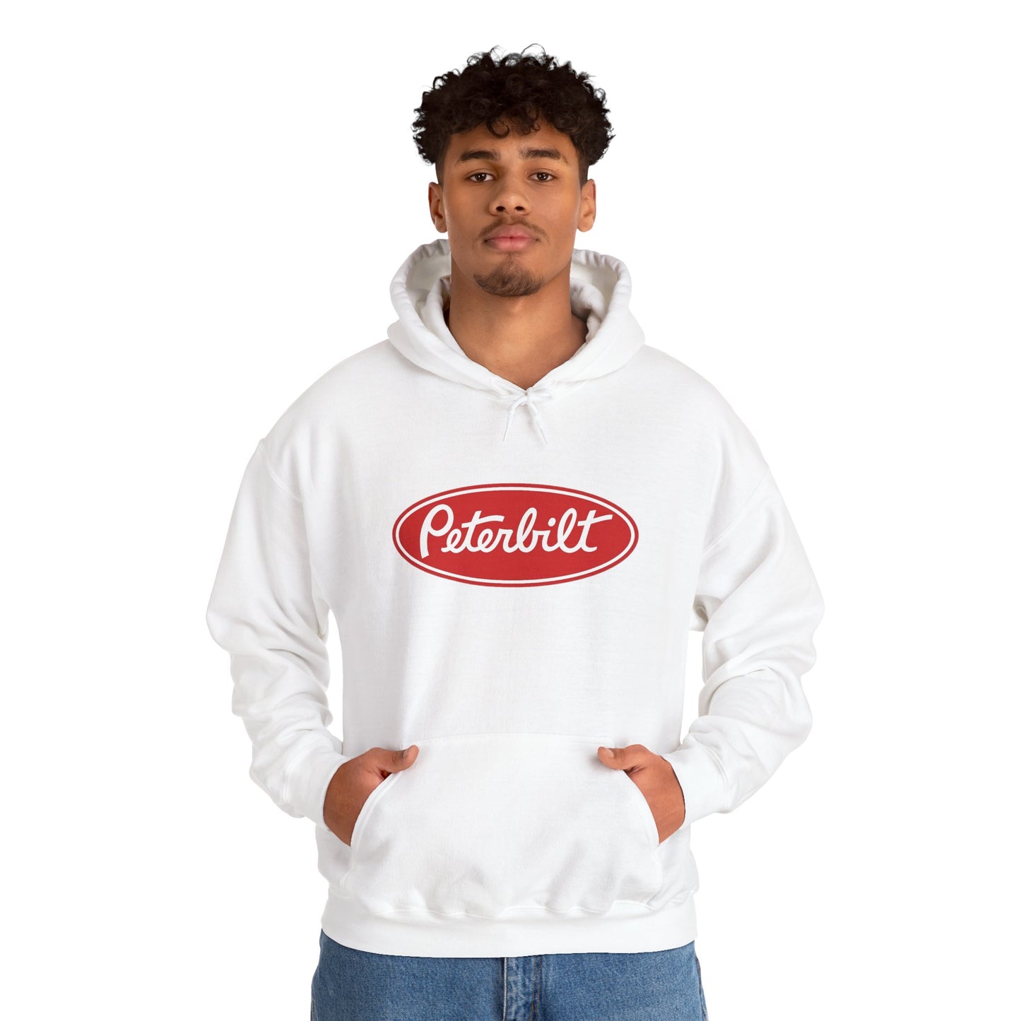 Peterbilt Logo Truck Hoodie — Red Semi-Truck Graphic Hooded Sweatshirt