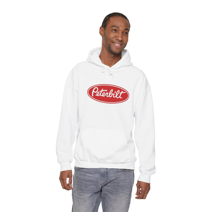 Peterbilt Logo Truck Hoodie — Red Semi-Truck Graphic Hooded Sweatshirt