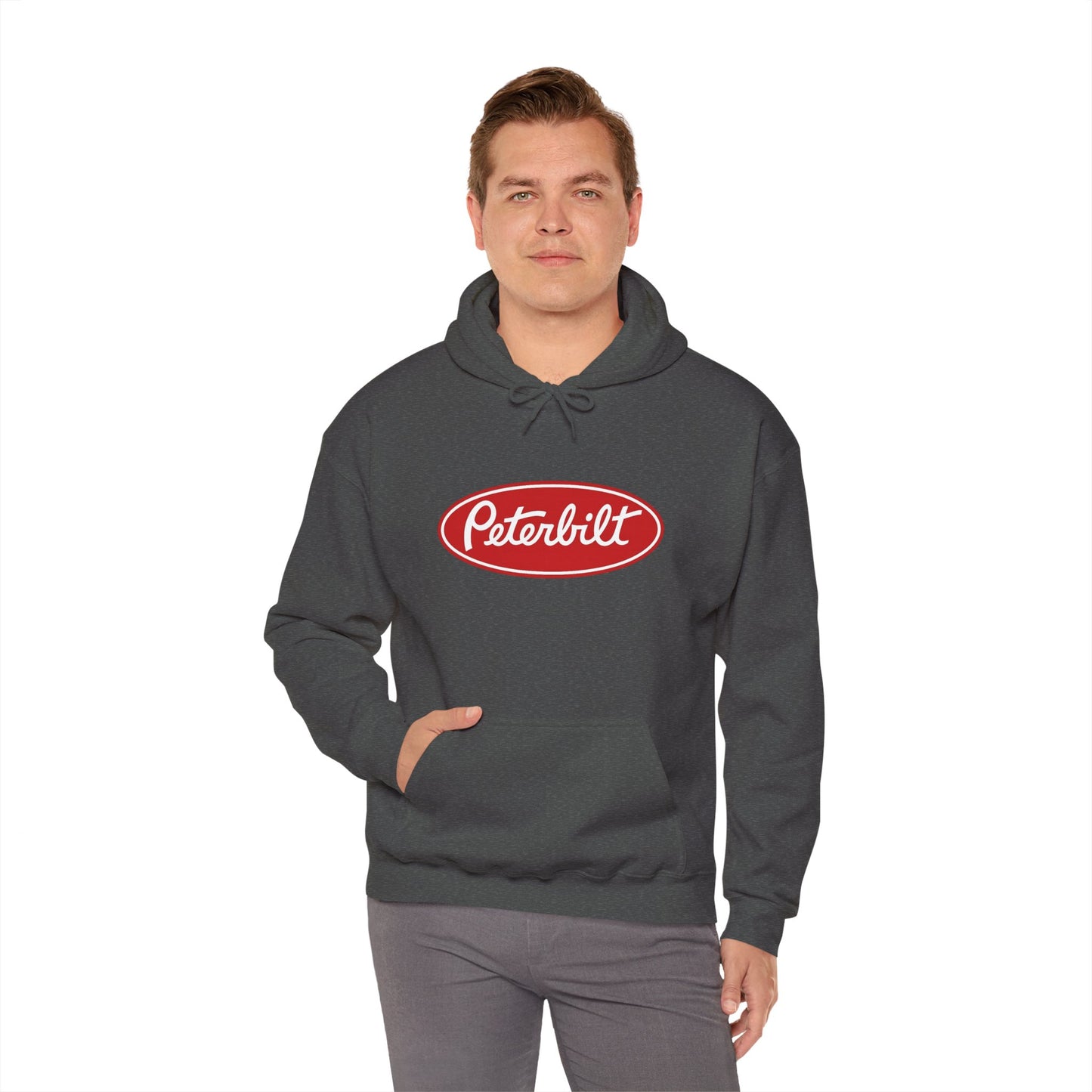 Peterbilt Logo Truck Hoodie — Red Semi-Truck Graphic Hooded Sweatshirt