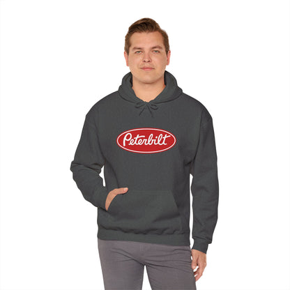 Peterbilt Logo Truck Hoodie — Red Semi-Truck Graphic Hooded Sweatshirt